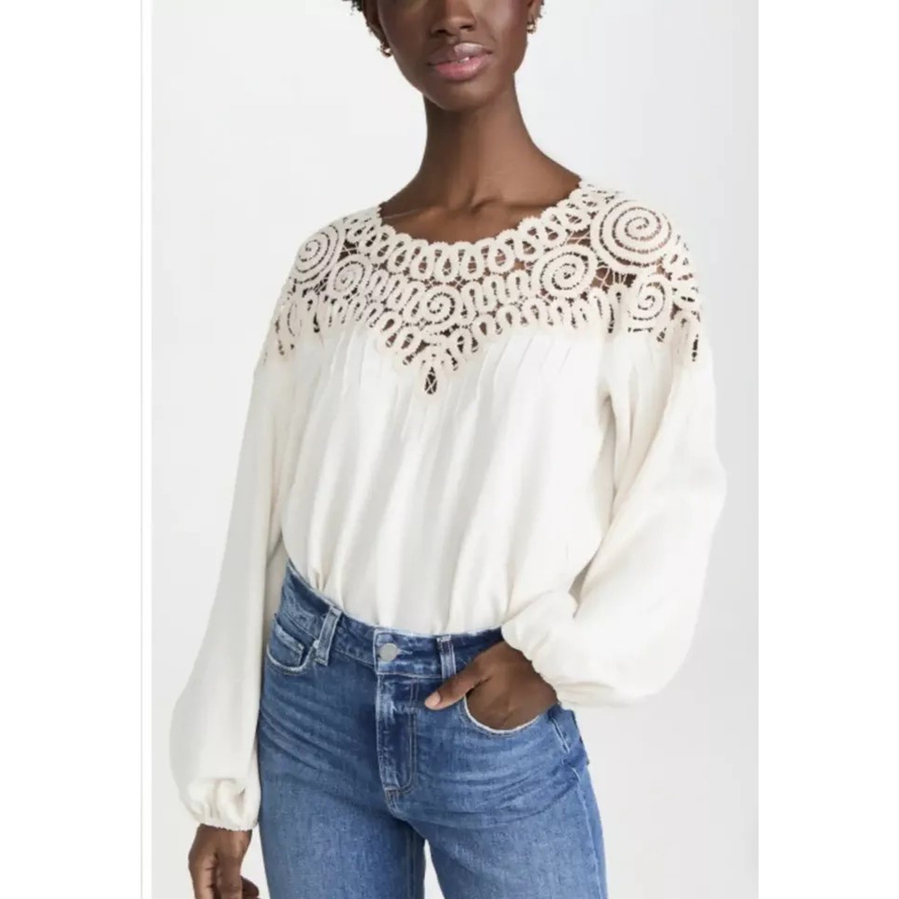 Jonathan Simkhai Maribel tape yarn cut out embroidery top in shell XS